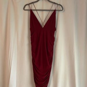 Missguided ruby red ruched bodycon midi dress